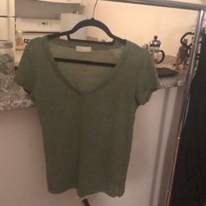Green v-neck t-shirt